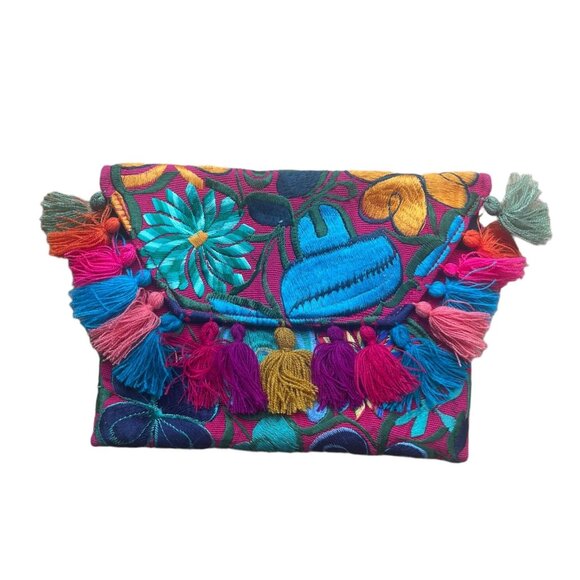 Mexican Embroidered Clutch Bag with Tassles - Picture 1 of 7